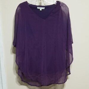 Cleo Top Blouse Petite M Purple Sheer-over-Tank Modern Formal Feminine